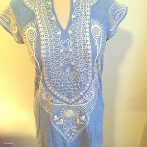 Denim bohemian embroidered dress