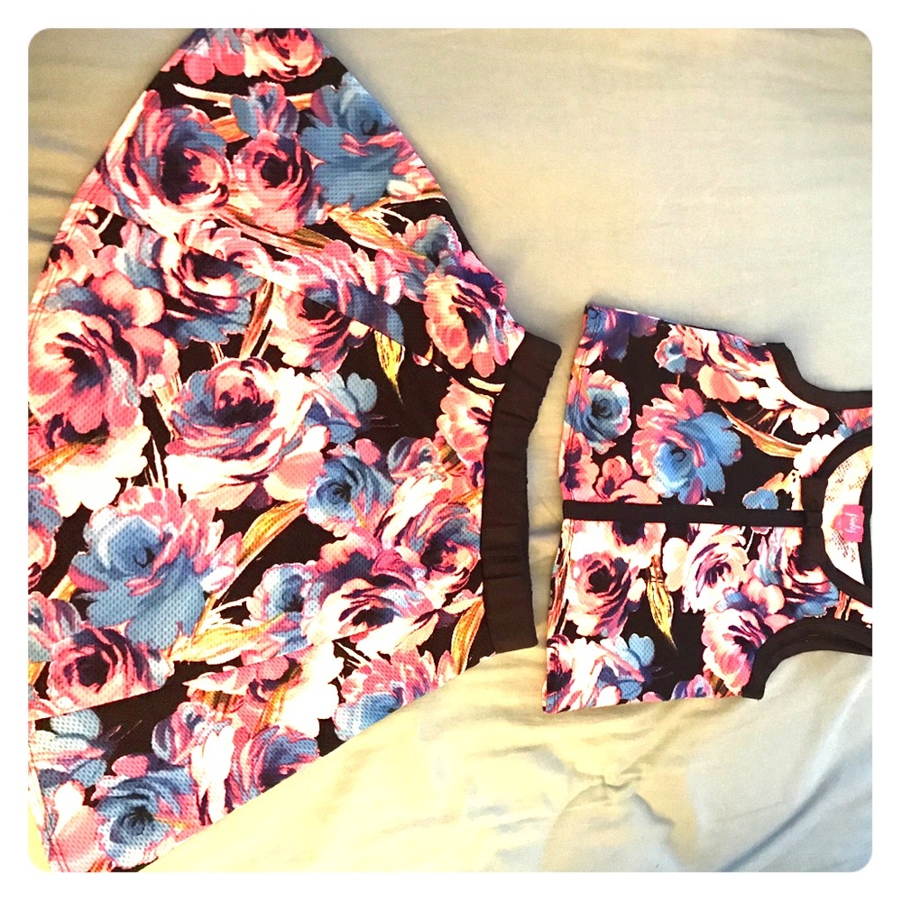 Colorful two piece dress with floral design