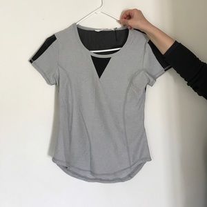 X by gottex grey and black mesh workout top