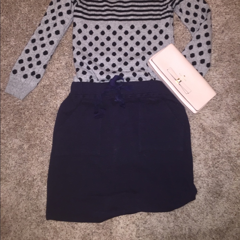 Loft Navy Cotton Skirt with Drawstring Tie