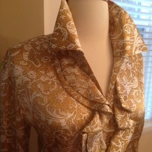 ST. JOHN Floral Silk Ruffled Blouse - size 6