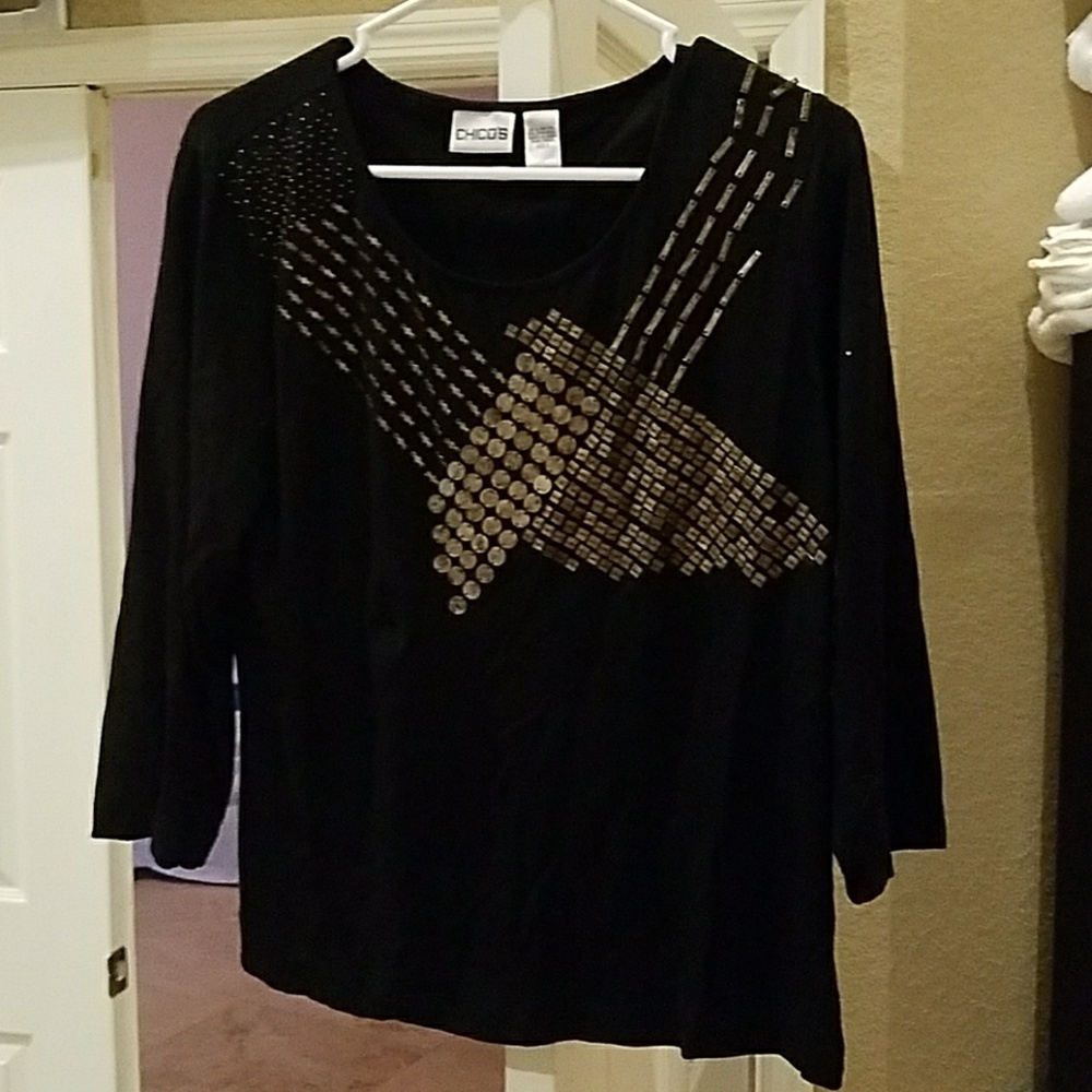 Chicos black and gold top