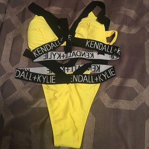 Two piece yellow and black bikini