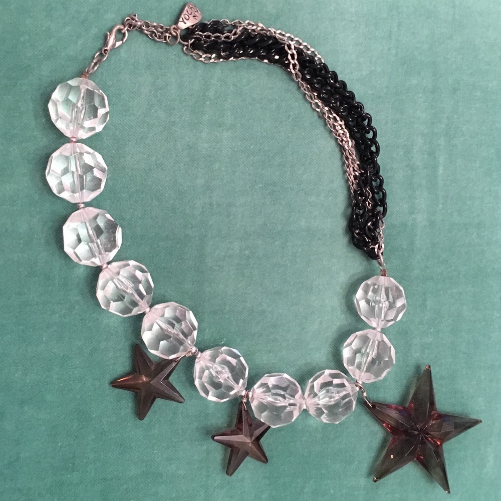 Clear & black lucite with chain necklace.