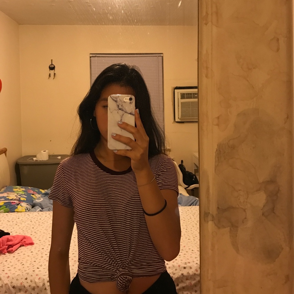 Brandy Melville burgundy and white striped tee