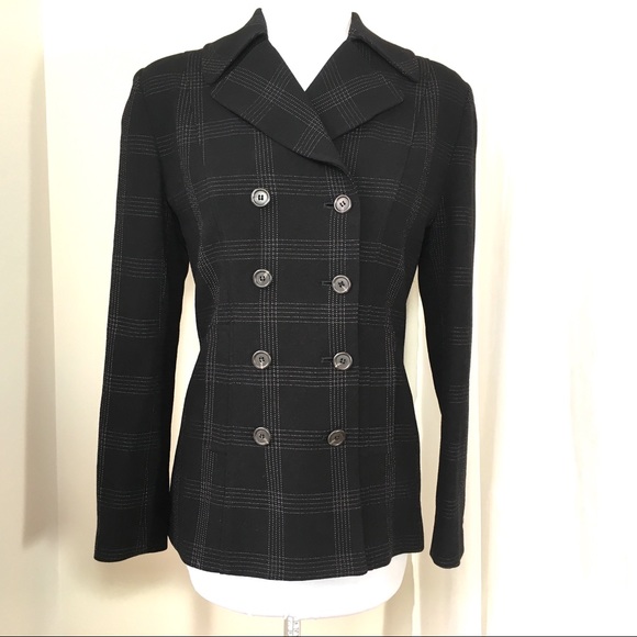 Tahari Jackets & Blazers - Tahari Wool Black Plaid DoubleBreast Fitted Blazer