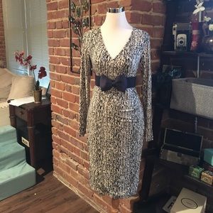 Black and Cream Faux Wrap Dress