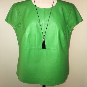 W by Worth lime green leather short sleeve blouse