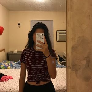 Brandy Melville burgundy and white striped tee