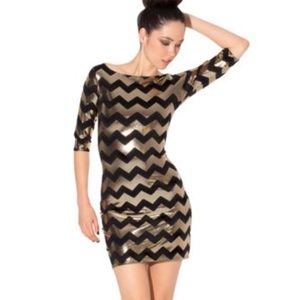 BNWT Zig Zag Gold 3/4 Sleeve Bodycon Dress BM