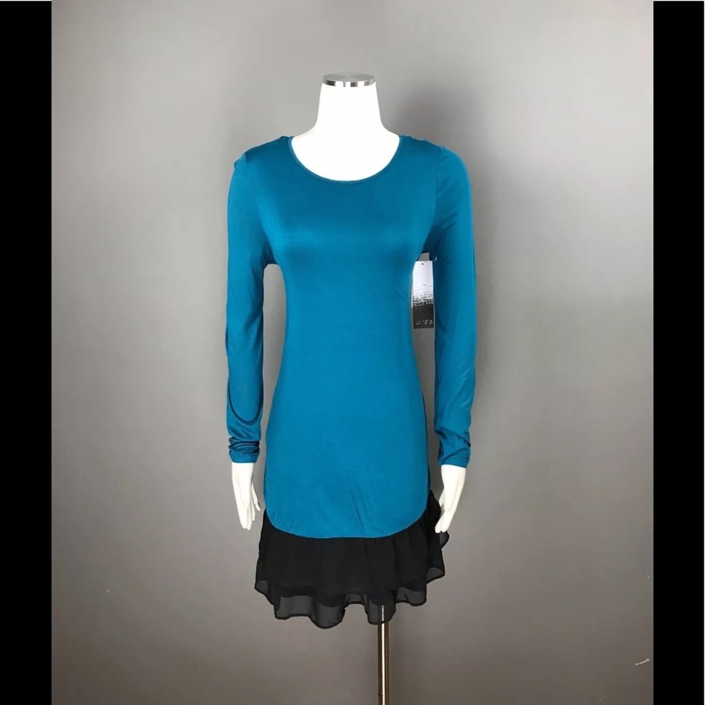 KENSIE Chiffon Trim Tiered  Blue Tunic Dress NEW