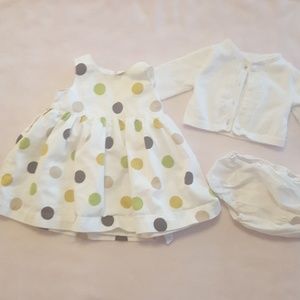 3 mo. Polka dress with bloomers and cardigan