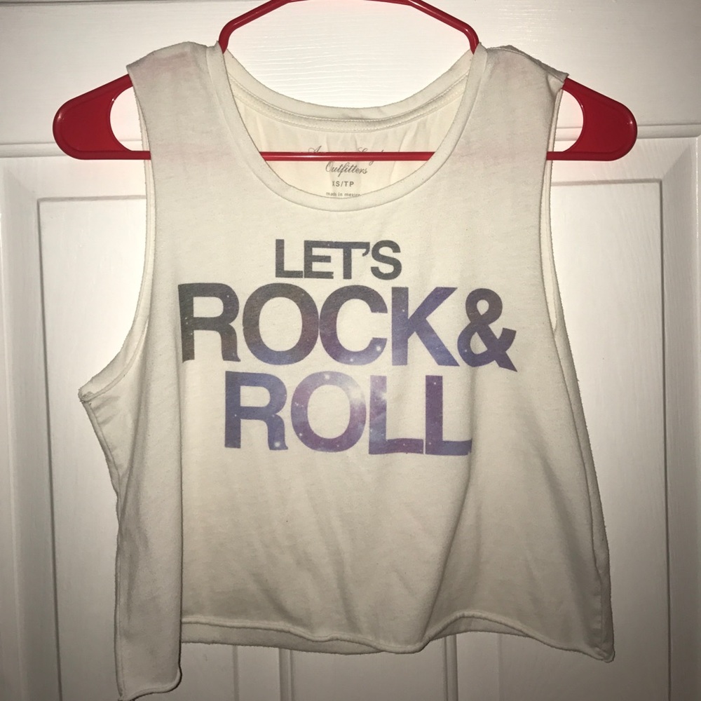AEO White Crop Let's Rock & Roll