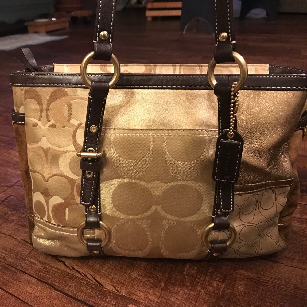 Gold & Brown Suede Patchwork