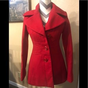 Red peacoat Jessica Simpson