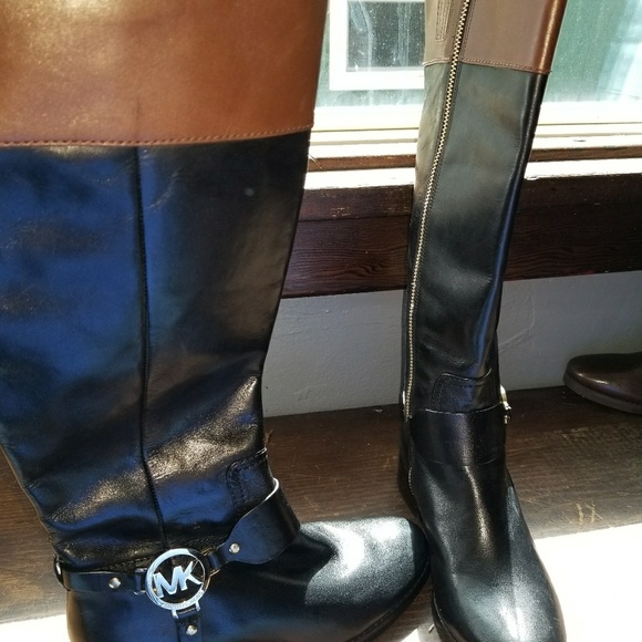 Michael Kors Black w/ brown Riding boots - Picture 1 of 4