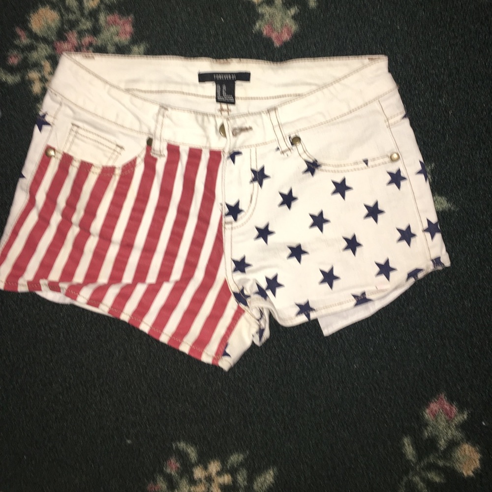 Red white and blue shorts.