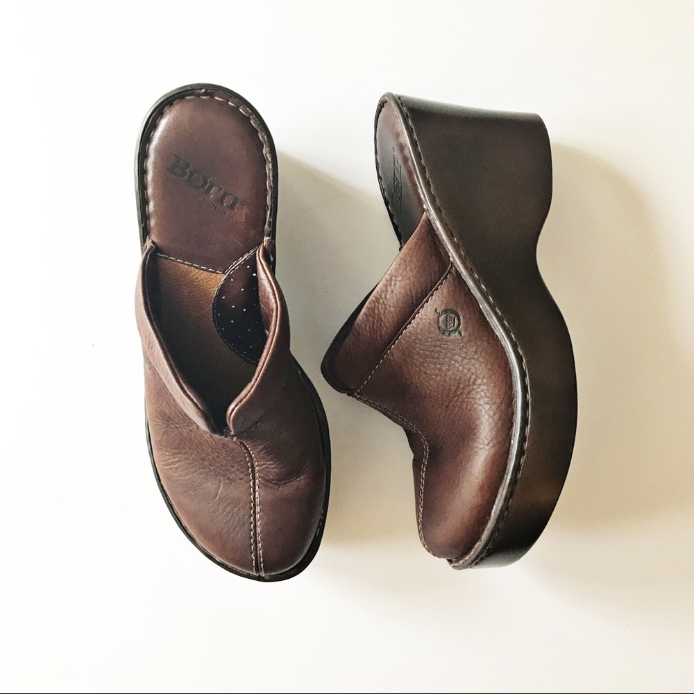 Born Brown Leather Platform Mules