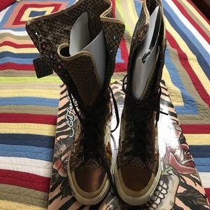Ed Hardy Brown Shin Boots