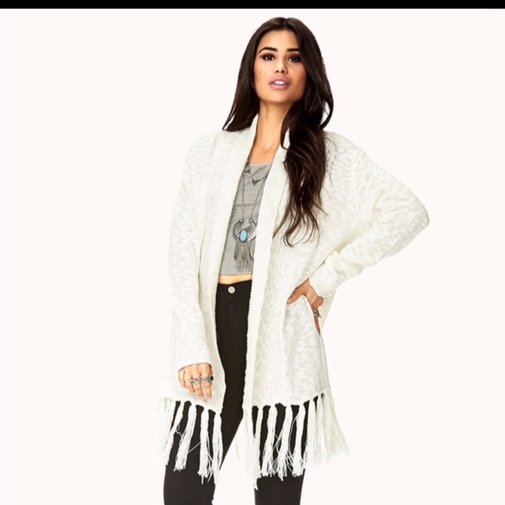 Fringe white cardigan sweater