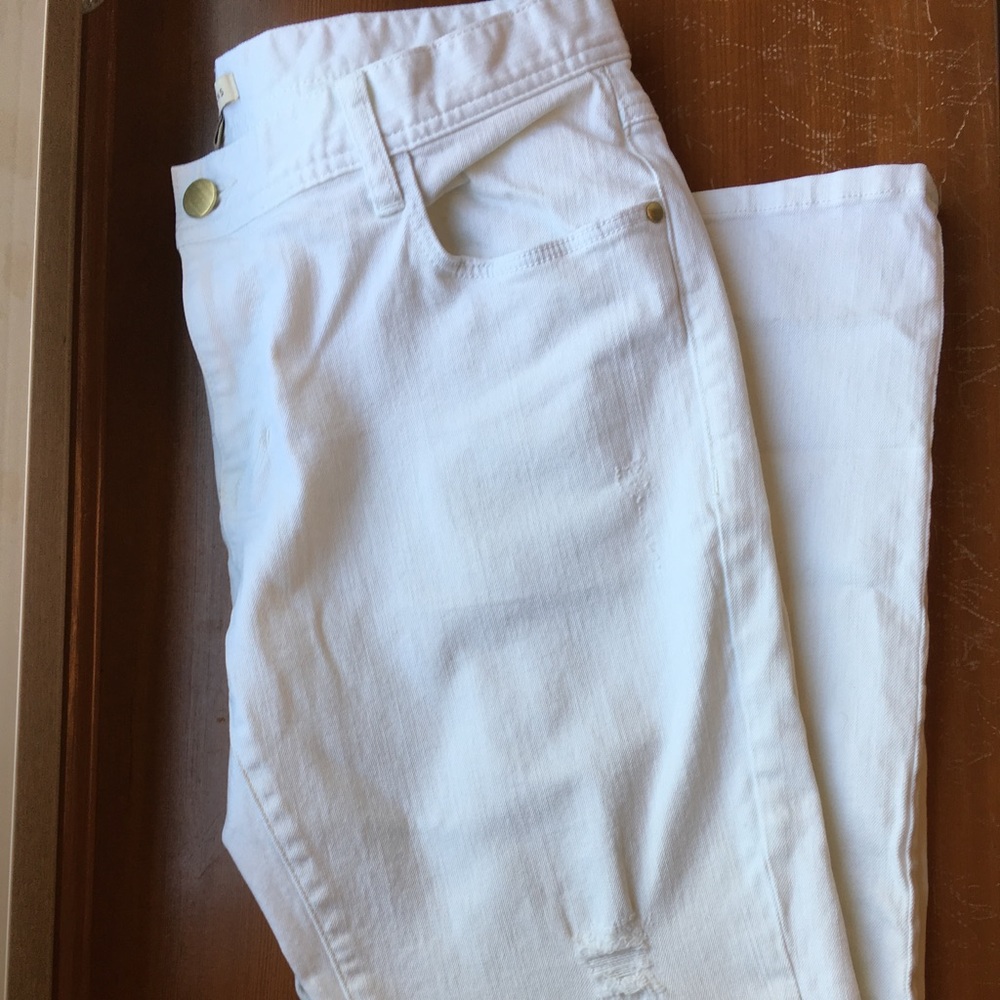 Cabi White Distressed Boyfriend Jeans