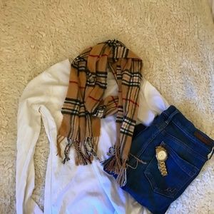 tan plaid scarf - boutique (brown, red, black)
