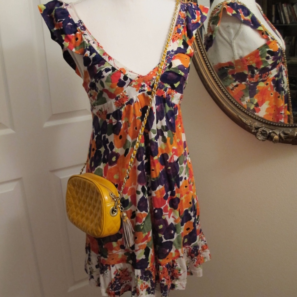 ZARA Flutter sleeve Purple Orange Floral Sun dress