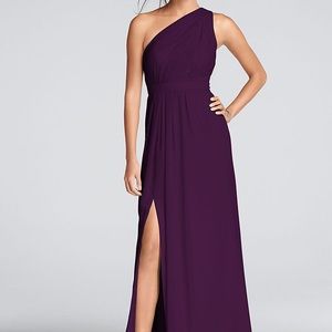 Long One-Shoulder Crinkle Chiffon Dress