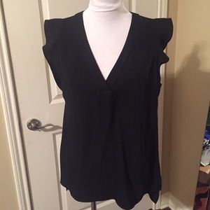 WHBM black ruffle sleeve v-neck