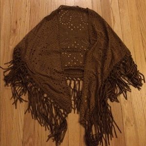 Faux suede fringe cut out shawl/scarf