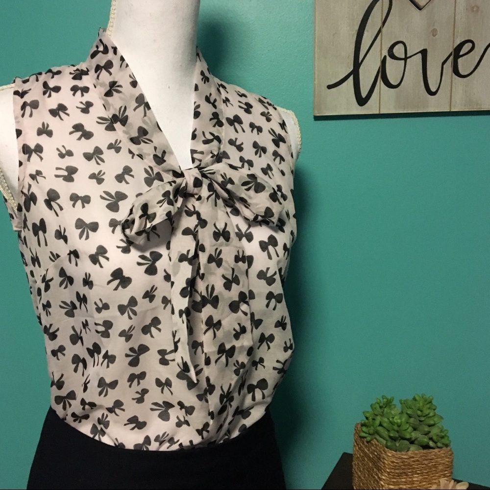 light pink and black bow blouse by LOFT