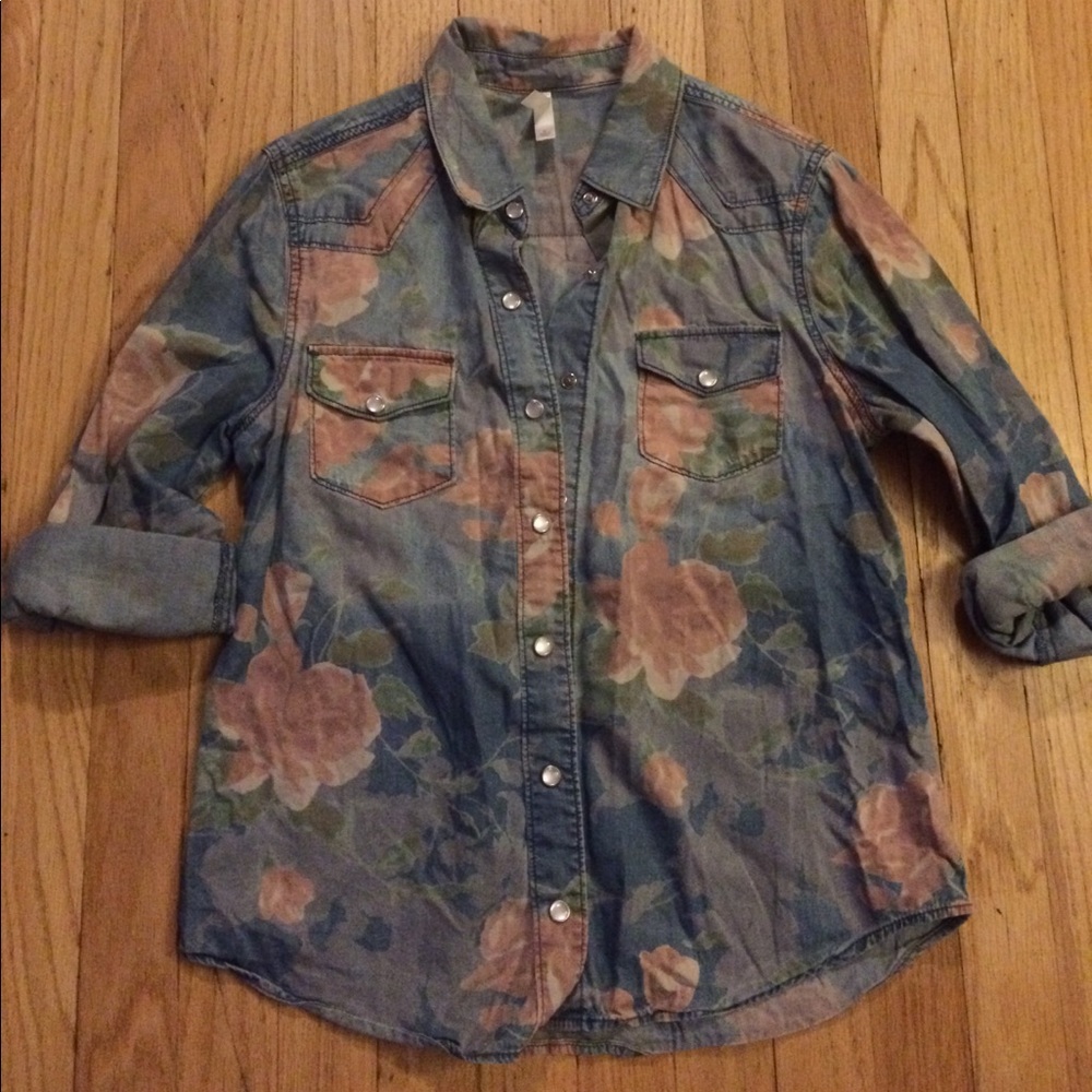 Floral denim shirt