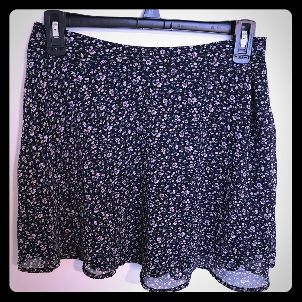 Black skirt with colorful floral print