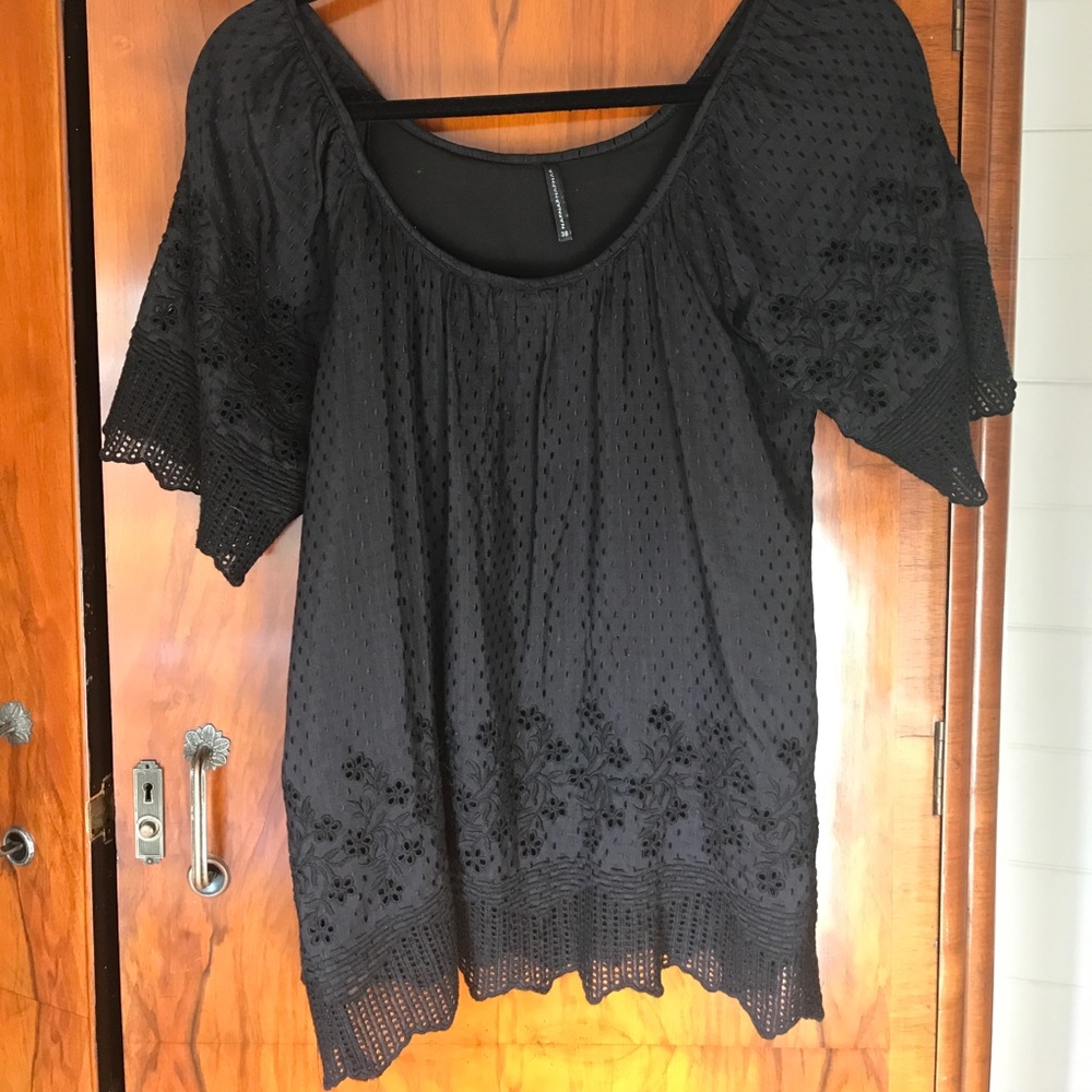 Black Naf Naf top crochet trim top