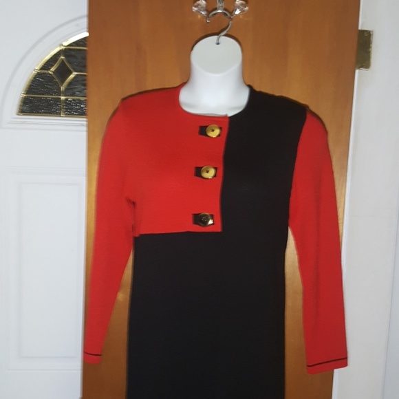 Vintage Red & Black Colorblock Dress - Picture 1 of 4
