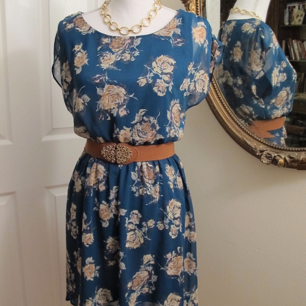 LUSH Hi-Low Green Antique Rose design Dress