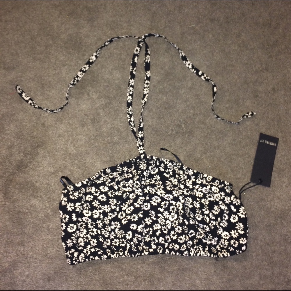 Black and cream floral tube top