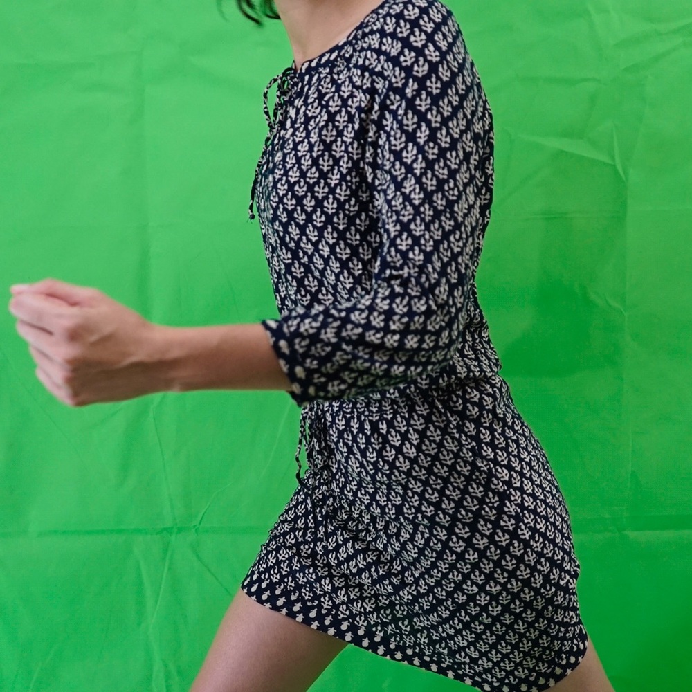 Navy Blue Pattern Drawstring Longsleeved Minidress - image 3