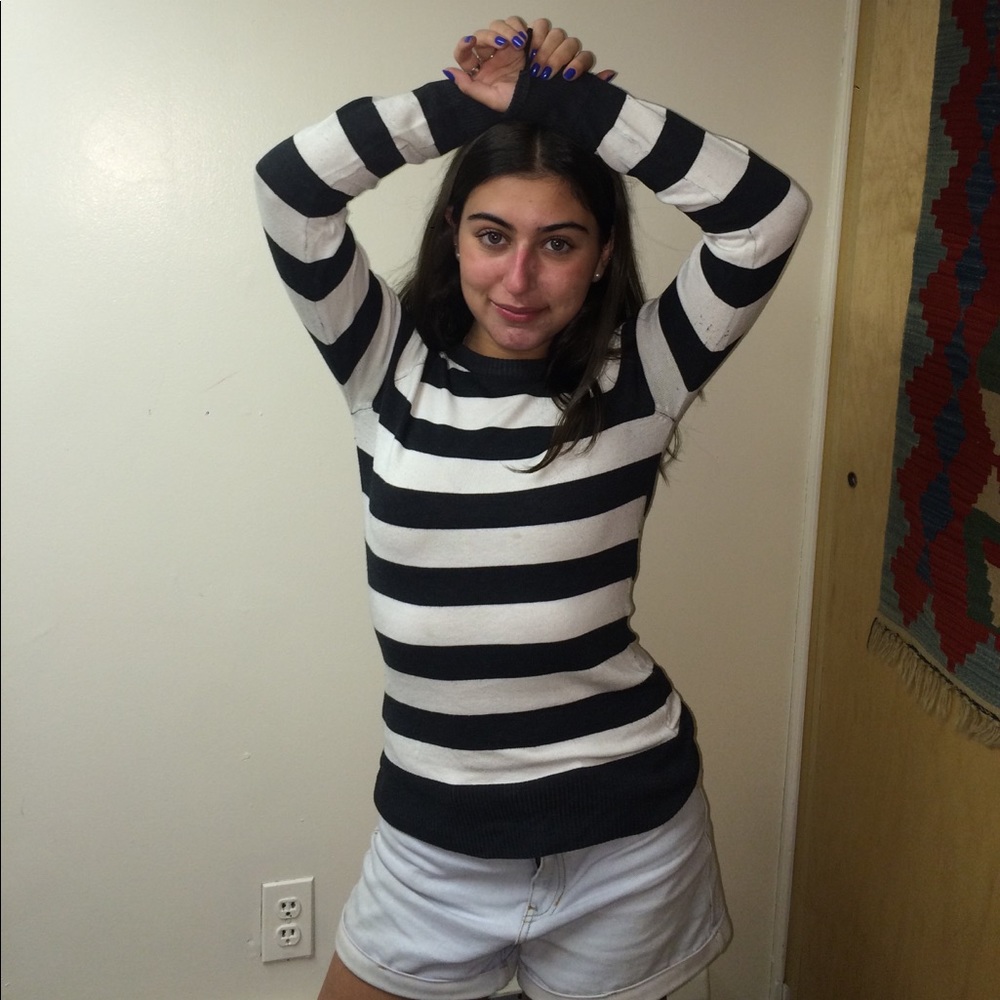 Dark grey and white striped sweater