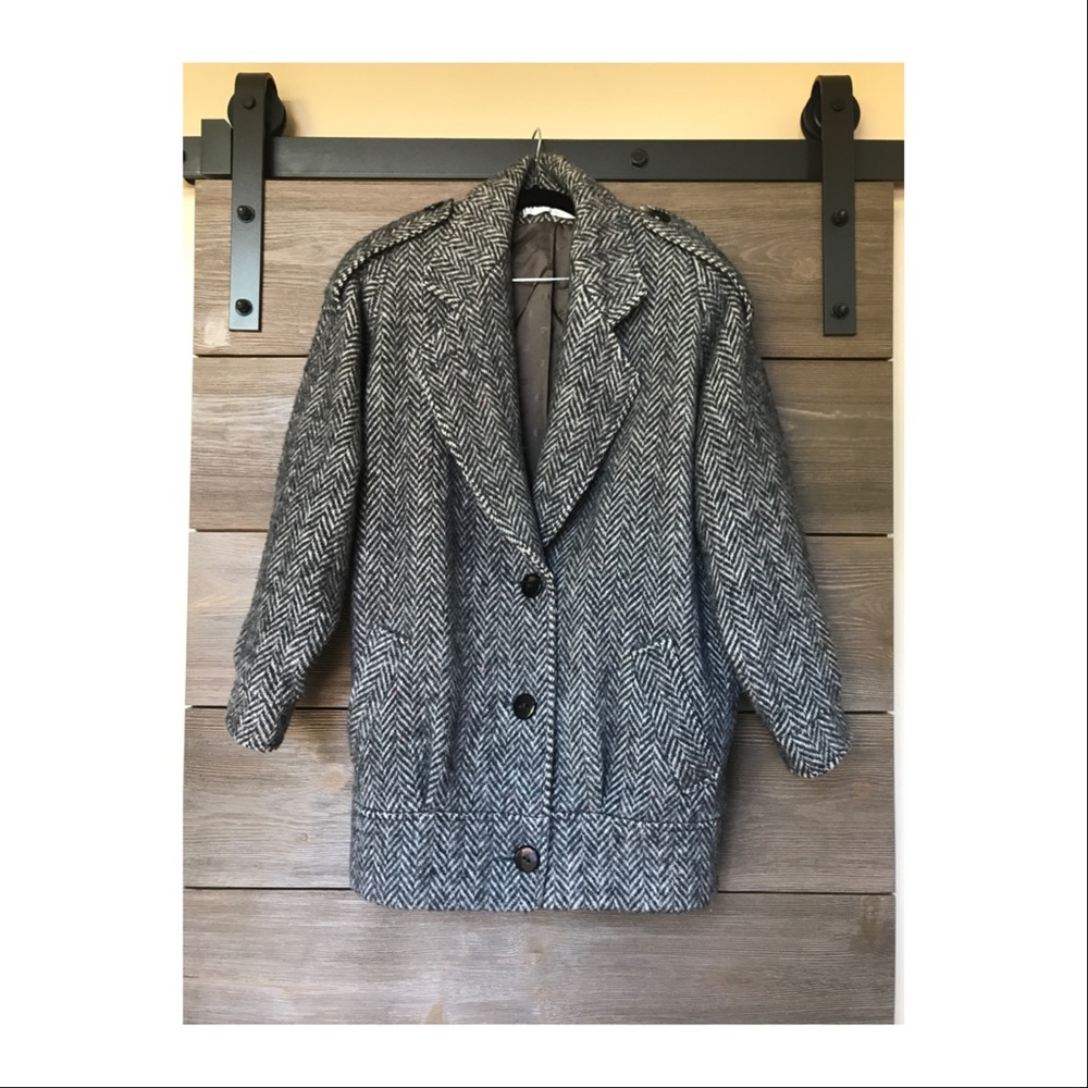 Oversized herringbone wool coat