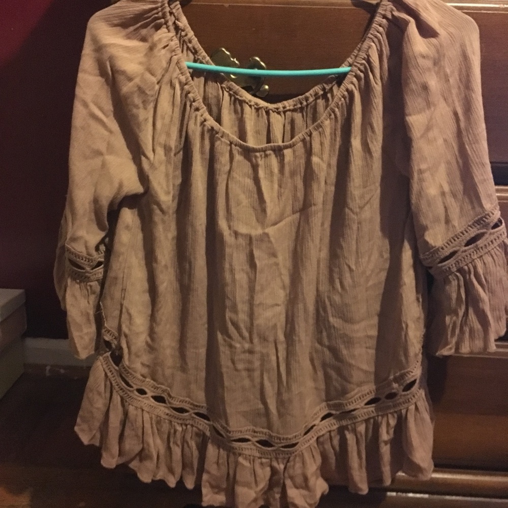 Brown off the shoulder shirt