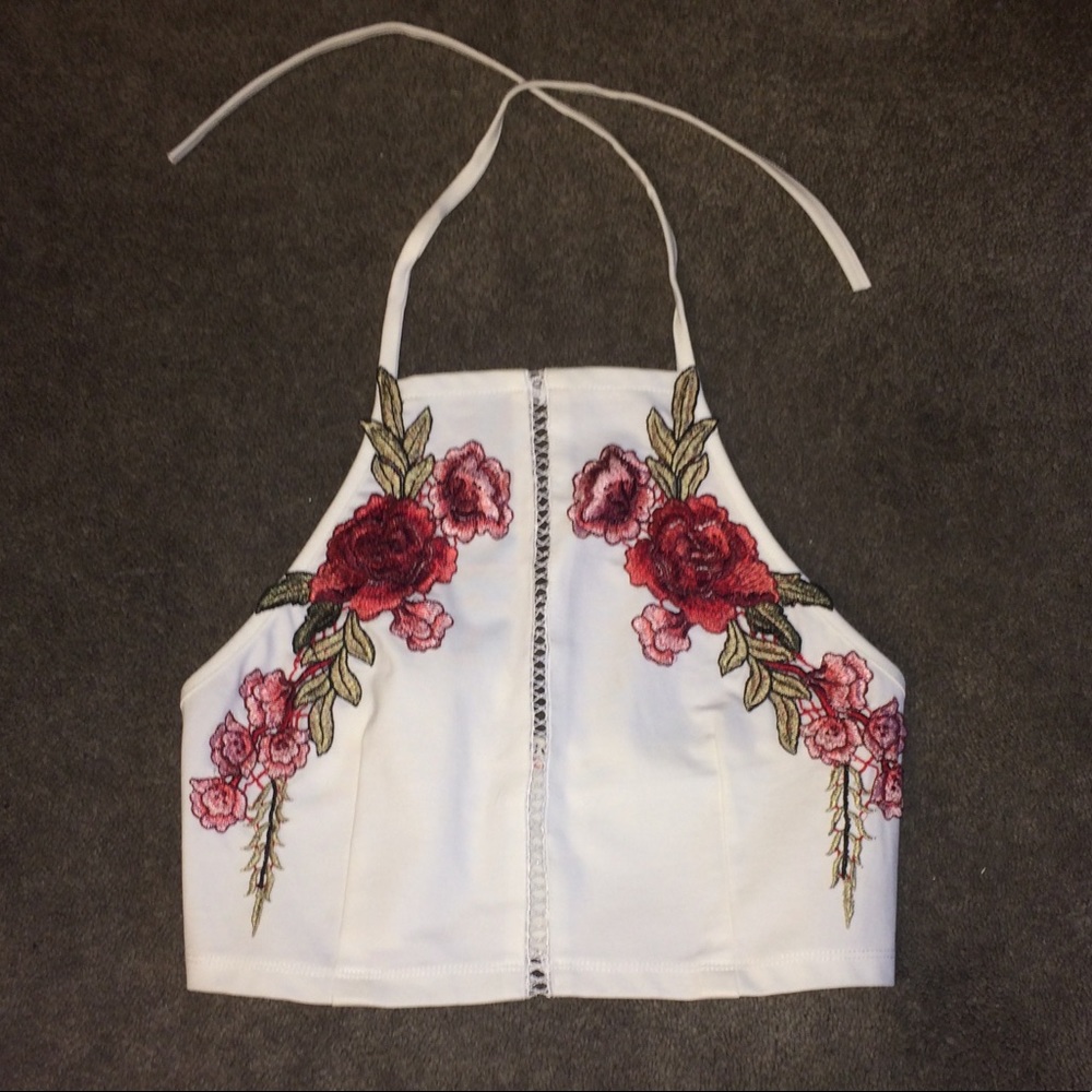 Floral Patch White Halter Top