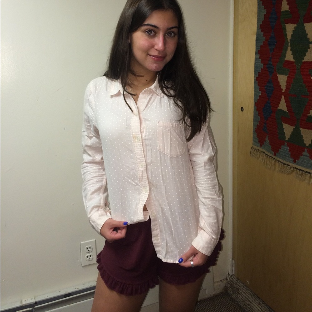 Pink polka dot button down