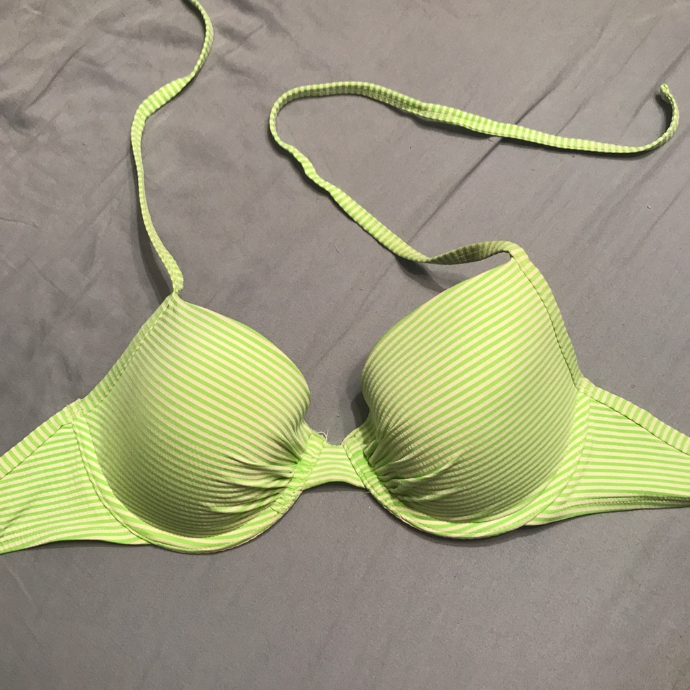 Aerie Green/White Stripe Bikini Top