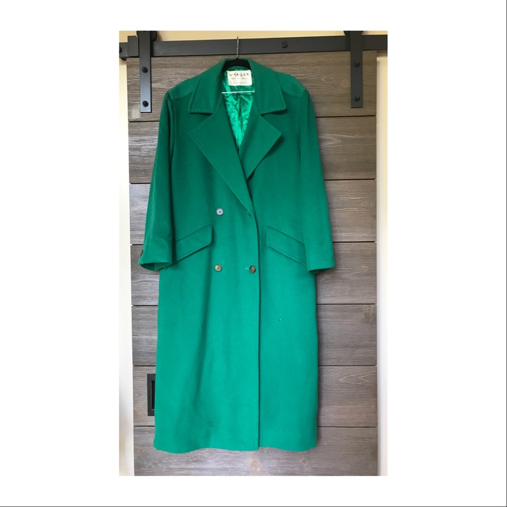 Emerald green cashmere trench coat