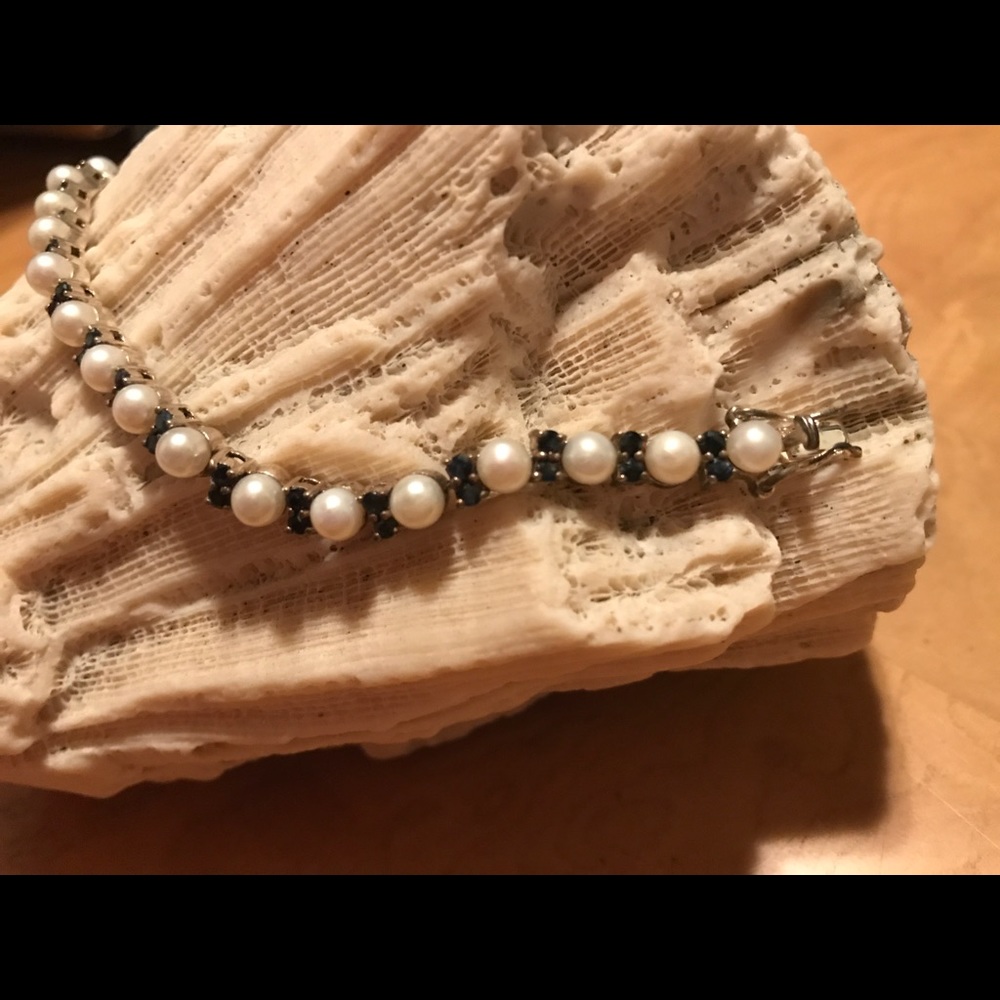 💙Genuine Sapphire💙& Pearls Stunning Bracelet~ Vintage Beauty😍