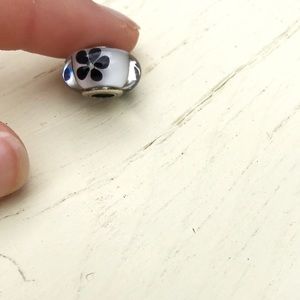 Pandora Black and White Flower Murano Charm