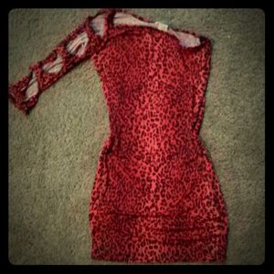 Dress Red & black Cheetah print.One sleeve.stretch