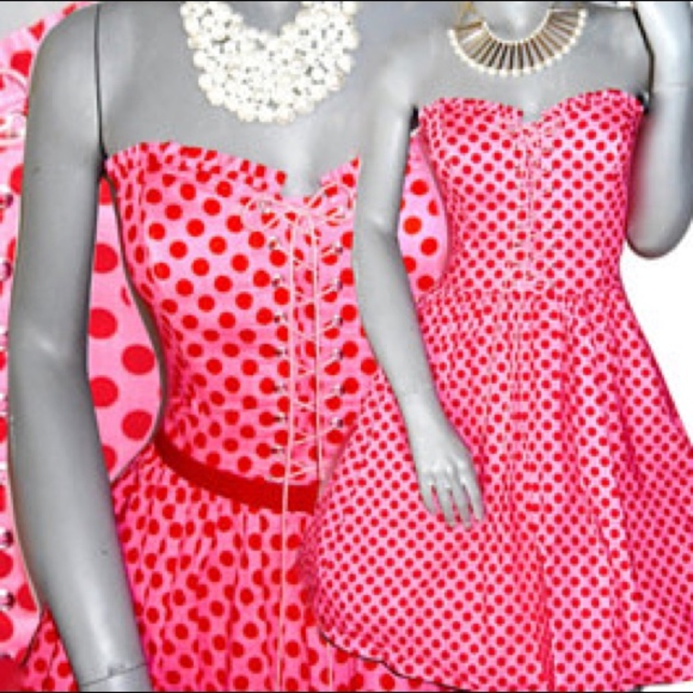 Betsey Johnson Pink and Red Polka Dot Corset Dress