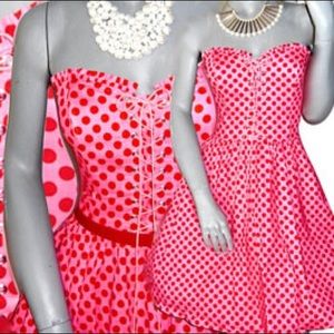 Betsey Johnson Pink and Red Polka Dot Corset Dress